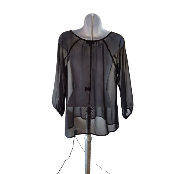 Greater Good Sheer Tunic Top Womens Medium Black Gold Embroidery - Picture 2 of 5